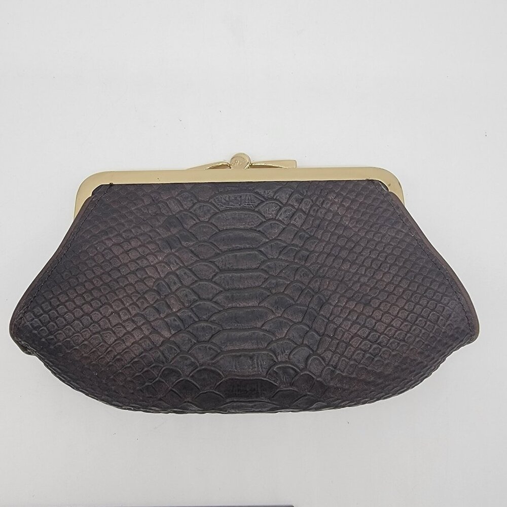 Abas Wallet Clutch Leather Dark Gray Black Snakeskin Print